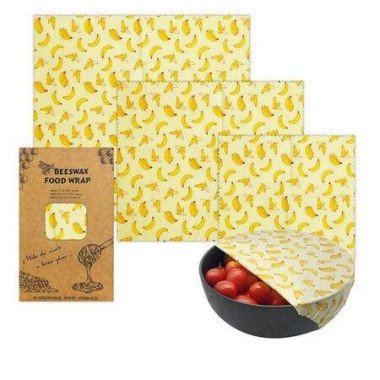 Banana Pattern - Reusable Beeswax Food Wraps, Eco Friendly Beeswax Food Wrap, Sustainable Food Storage Containers,3 Pack (S, M, L)