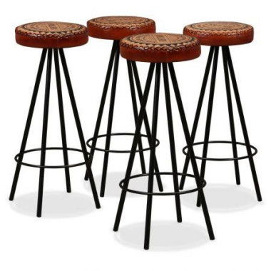 Bar Stools 4 Pcs Genuine Leather And Canvas