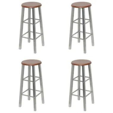 Bar Stools 4 pcs Silver and Brown MDF