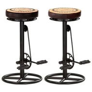 Detailed information about the product Bar Stools with Canvas Print 2 pcs Black and Brown Real Leather