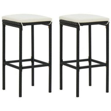 Bar Stools With Cushions 2 Pcs Black Poly Rattan