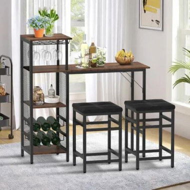 Bar Table and Stools Set Dining Desk Kitchen Chairs Cafe Pub For Home Cafe bar One table with two chairs
