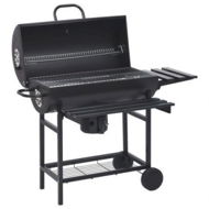 Detailed information about the product Barrel Grill with Wheels and Shelves Black Steel 115x85x95 cm