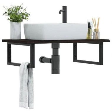 Basin Shelf Wall Mounted Steel and Solid Wood Oak