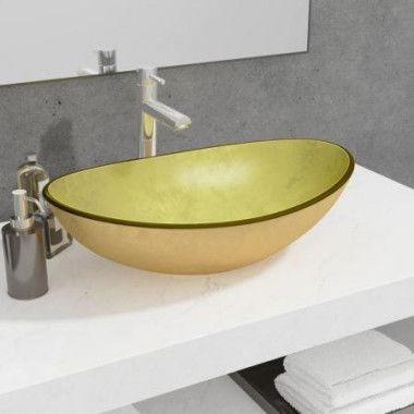 Basin Tempered Glass 54.5x35x15.5 Cm Gold.