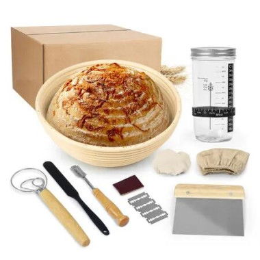 Basket Bread Proofing 23cm Round Banneton Sourdough Baking Supplies Starter Kit Jar Complete Set Making Artisan Tools