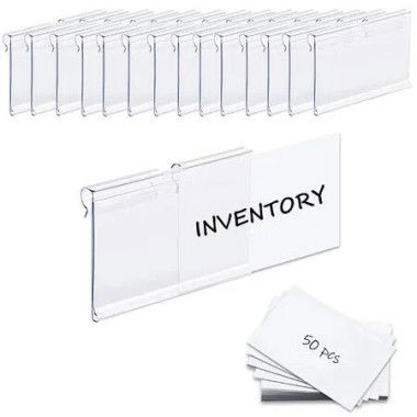 Basket Labels Clip On,50PCS Clear Plastic Bin Clip Labels for Baskets,Wire Shelf Price Labels,Labels for Storage Bins,Merchandise Sign Display Holder,50PCS 6X4CM Label Inserts Included