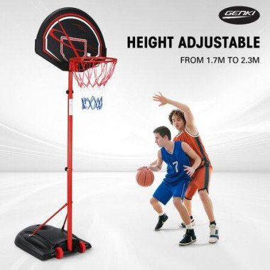 Basketball Hoop Ring Stand Portable Indoor System Net Set Outdoor 1.7m-2.3m Height Adjustable Ball Kids Genki.