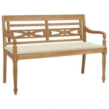 Batavia Bench with Cream Cushion 120 cm Solid Teak Wood