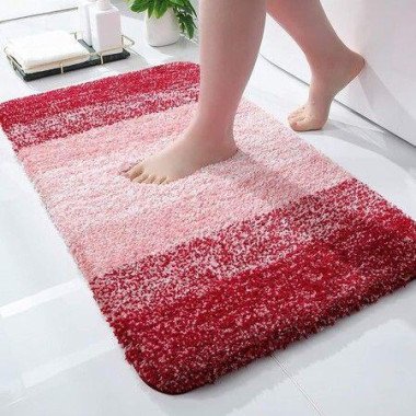 Bath Mats Rug Non-Slip Plush Shaggy Bath Carpet Machine Wash Dry For Bathroom Floor - 48*78cm Red.