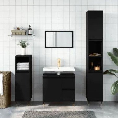 Bathroom Cabinet Black 30x30x190 cm Engineered Wood