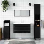Detailed information about the product Bathroom Cabinet with Mirror Black Engineered Wood