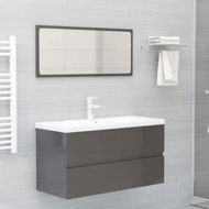 Detailed information about the product Bathroom Furniture Set High Gloss Grey Chipboard