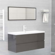 Detailed information about the product Bathroom Furniture Set High Gloss Grey Chipboard