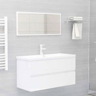 Detailed information about the product Bathroom Furniture Set High Gloss White Chipboard