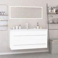 Detailed information about the product Bathroom Furniture Set High Gloss White Engineered Wood