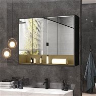 Detailed information about the product Bathroom Mirror Cabinet Medicine Shaving Shaver Cupboard Wall Storage Organiser Shelves Furniture With LED Lights Doors Black