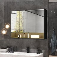 Detailed information about the product Bathroom Mirror Cabinet Medicine Shaving Vanity Shaver Cupboard Toilet Wall Storage Organiser Shelves Furniture with LED Lights Doors Black 90x13x75cm