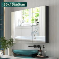 Detailed information about the product Bathroom Mirror Cabinet Vanity Medicine Shaving Storage Organiser Wall Cupboard Bath Toilet Shower Shelves Furniture Organizer 3 Doors Black