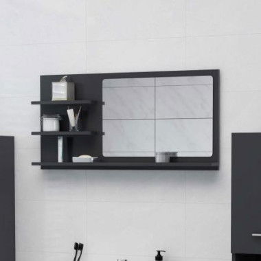 Bathroom Mirror Gray 90x10.5x45 Cm Engineered Wood