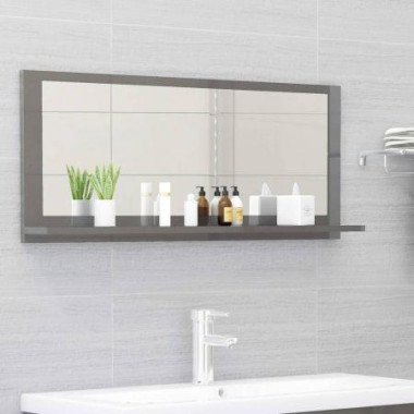 Bathroom Mirror High Gloss Grey 90x10.5x37 Cm Engineered Wood.