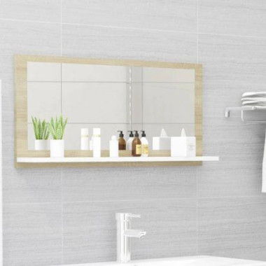 Bathroom Mirror - White And Sonoma Oak - 80x10.5x37 Cm - Engineered Wood.