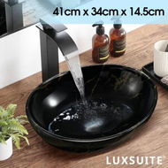 Detailed information about the product Bathroom Sink Basin Vessel Washing Vanity Bowl Countertop Above Counter Toilet Hand Wash Modern Oval Ceramic Black 41x34x14.5cm