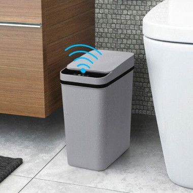 Bathroom Touchless Trash Can 2.2 Gallon Smart Automatic Motion Sensor Rubbish Can With Lid Electric Waterproof Narrow Small Garbage Bin For Kitchen Office Living Room Toilet Bedroom RV (Grey)