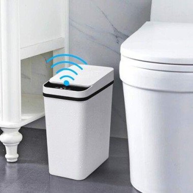 Bathroom Touchless Trash Can 2.2 Gallon Smart Automatic Motion Sensor Rubbish Can With Lid Electric Waterproof Narrow Small Garbage Bin For Kitchen Office Living Room Toilet Bedroom RV (White)