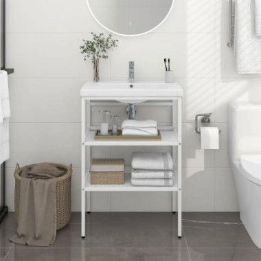 Bathroom Washbasin Frame White 59x38x83 Cm Iron