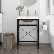Detailed information about the product Bathroom Washbasin Frame with Built-in Basin Black Iron