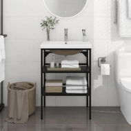 Detailed information about the product Bathroom Washbasin Frame with Built-in Basin Black Iron