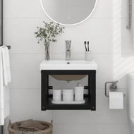 Detailed information about the product Bathroom Washbasin Frame with Built-in Basin Black Iron