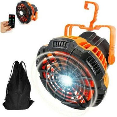 Battery-operated Fan With Carry Bag & Light For Camping Tent & Hammock. 2-in-1 Remote USB Rechargeable Fan With LED.