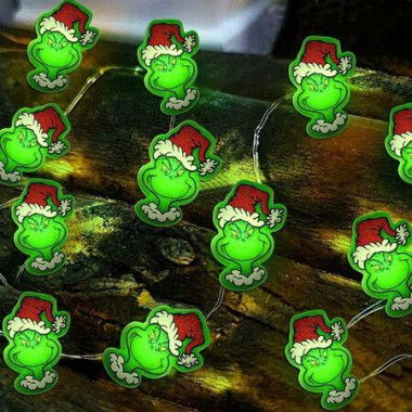 Battery-Operated Grinch Christmas String Lights 3M 30 LED Green Holiday Lights with Timer for Indoor Holiday Decor