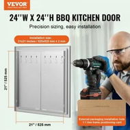 Detailed information about the product BBQ Access Door 610x610 mm Double Outdoor Kitchen Door Stainless Steel Flush Mount Door Double Wall Vertical Door with Handles and Hooks