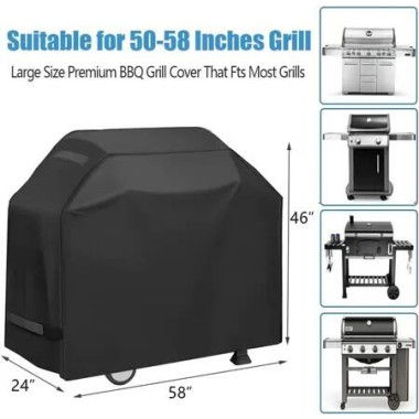 BBQ Grill Cover, Waterproof 210D Heavy-Duty Gas Grill Cover, Anti-UV Material with Elastic Strap (145 * 61 * 117 CM)
