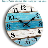 Detailed information about the product Beach Themed Blue Wall Clock Battery Operated Silent Non-Slip Vintage Round Rustic Coastal Nautical Decorative Clock