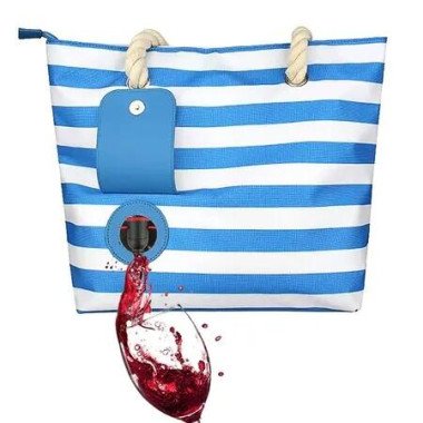 Beach Wine Tote Bag,Wine Cooler Bag Leakproof Insulated Purse Carrier with Spout Hidden Compartments,Holds 2 bottles of Wine for Travel,BYOB Restaurant,Party,Dinner