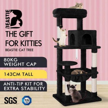 BEASTIE Cat Tree Scratching Post Scratcher Tower Condo House Furniture Wood 143 Black