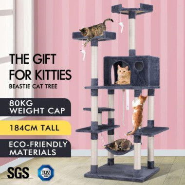 BEASTIE Cat Tree Scratching Post Scratcher Tower Condo House Furniture Wood 184CM