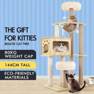 Detailed information about the product BEASTIE Cat Tree Tower Scratching Post Scratcher Wood Condo House Bed 144cm