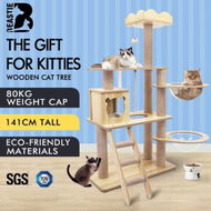 Detailed information about the product BEASTIE Cat Tree Tower Scratching Post Wood Scratcher Condo House Bed 141cm