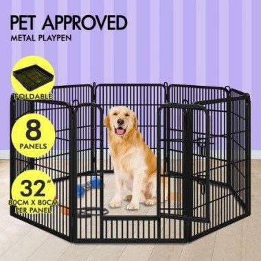 BEASTIE Dog Playpen Pet Fence 8 Panel Metal Enclosure Puppy Exercise 32