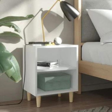 Bed Cabinet with Solid Wood Legs White 40x30x50 cm