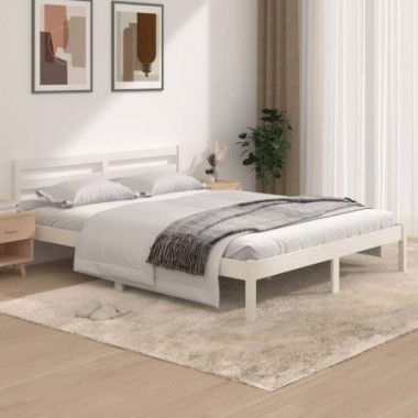 Bed Frame Solid Wood Pine White 153x203 Cm Queen Size