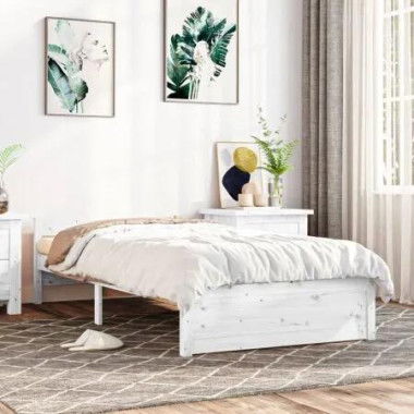 Bed Frame White Solid Wood 92x187 cm Single Size