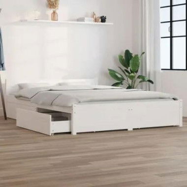 Bed Frame with Drawers White 153x203 cm Queen Size