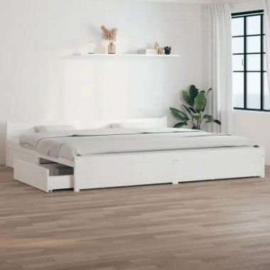 Bed Frame with Drawers White 183x203 cm King Size