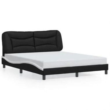 Bed Frame with Headboard Black and White 153x203 cm Queen Size Faux Leather